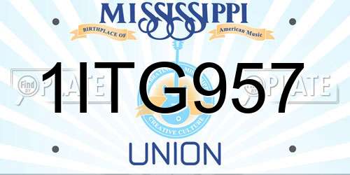 1ITG957 Mississippi License Plate