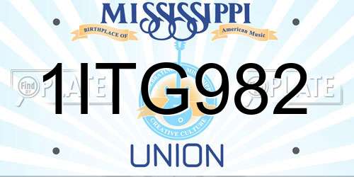 1ITG982 Mississippi License Plate