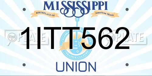 1ITT562 Mississippi License Plate