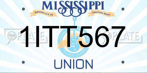 1ITT567 Mississippi License Plate
