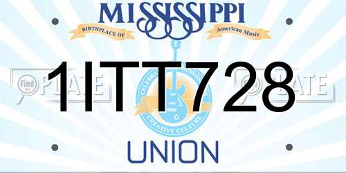 1ITT728 Mississippi License Plate