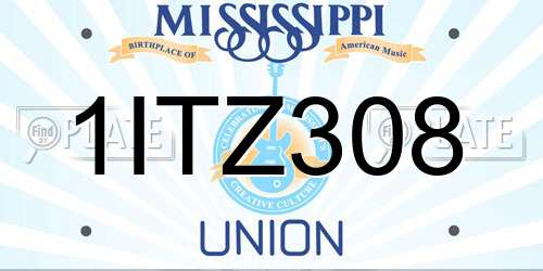 1ITZ308 Mississippi License Plate