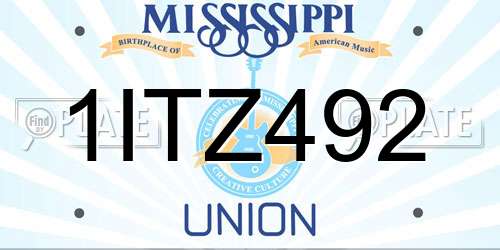 1ITZ492 Mississippi License Plate