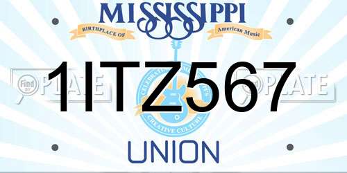 1ITZ567 Mississippi License Plate