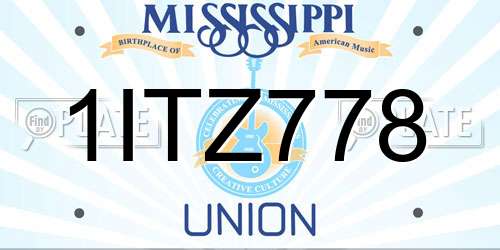 1ITZ778 Mississippi License Plate