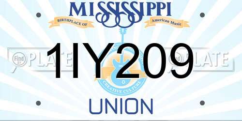 1IY209 Mississippi License Plate