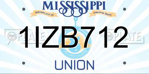1IZB712 Mississippi License Plate