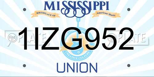 1IZG952 Mississippi License Plate