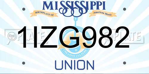 1IZG982 Mississippi License Plate