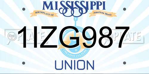 1IZG987 Mississippi License Plate