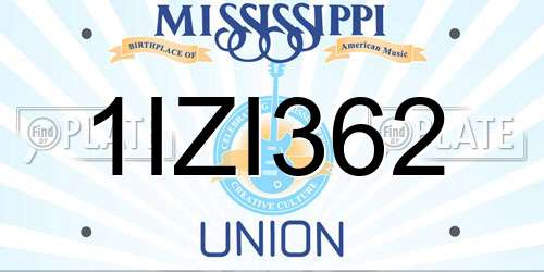 1IZI362 Mississippi License Plate