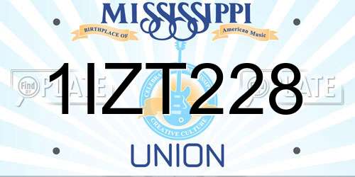 1IZT228 Mississippi License Plate