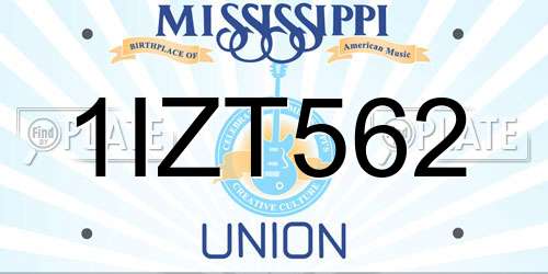1IZT562 Mississippi License Plate