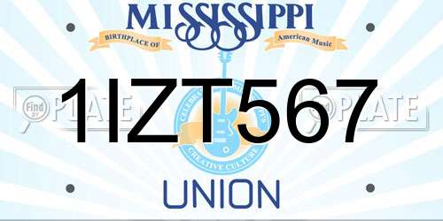 1IZT567 Mississippi License Plate