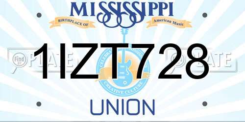 1IZT728 Mississippi License Plate