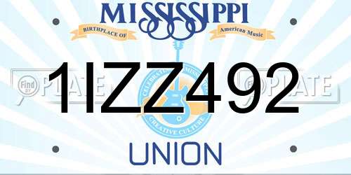 1IZZ492 Mississippi License Plate