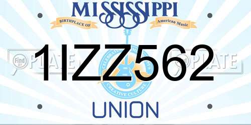 1IZZ562 Mississippi License Plate