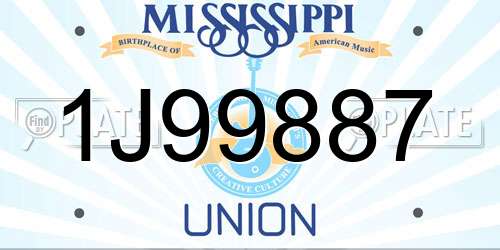 1J99887 Mississippi License Plate