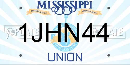 1JHN44 Mississippi License Plate