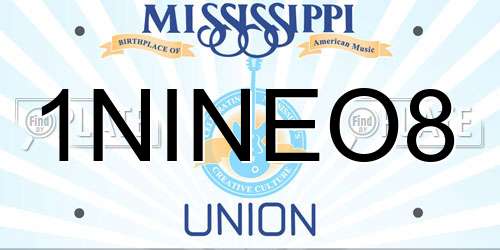 1NINEO8 Mississippi License Plate