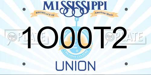 1O00T2 Mississippi License Plate