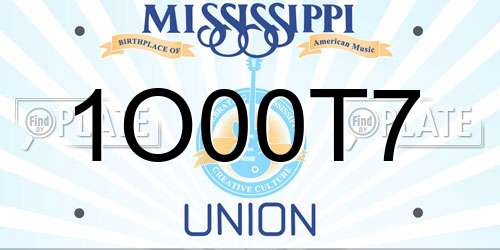 1O00T7 Mississippi License Plate