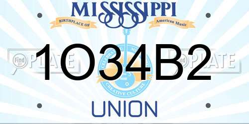 1O34B2 Mississippi License Plate