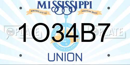 1O34B7 Mississippi License Plate