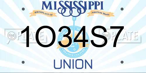 1O34S7 Mississippi License Plate