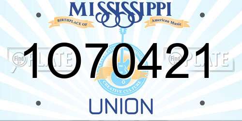 1O70421 Mississippi License Plate