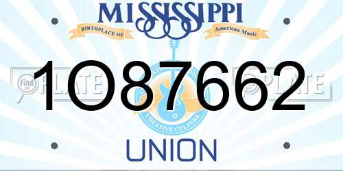 1O87662 Mississippi License Plate