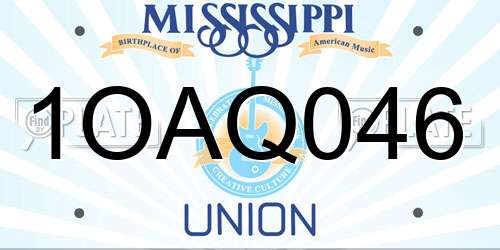 1OAQ046 Mississippi License Plate