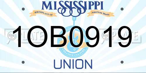1OB0919 Mississippi License Plate