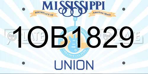 1OB1829 Mississippi License Plate