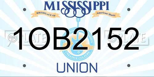 1OB2152 Mississippi License Plate