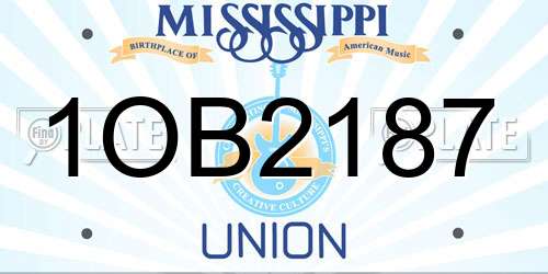 1OB2187 Mississippi License Plate