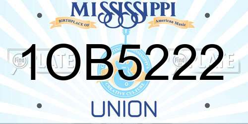 1OB5222 Mississippi License Plate