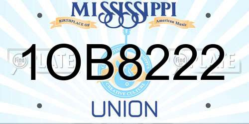 1OB8222 Mississippi License Plate