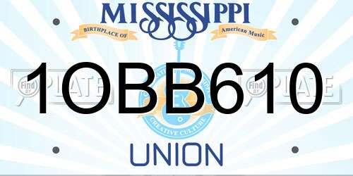 1OBB610 Mississippi License Plate