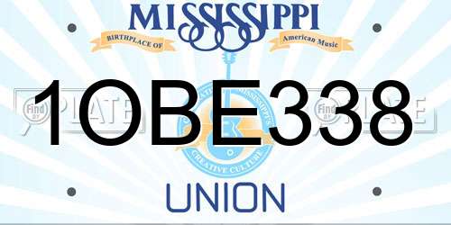 1OBE338 Mississippi License Plate