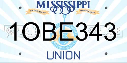 1OBE343 Mississippi License Plate