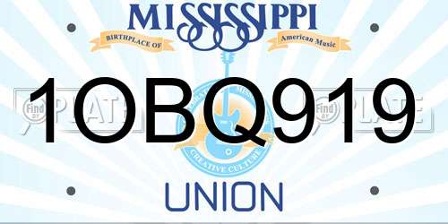 1OBQ919 Mississippi License Plate