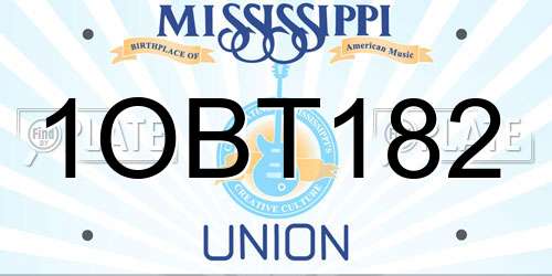 1OBT182 Mississippi License Plate