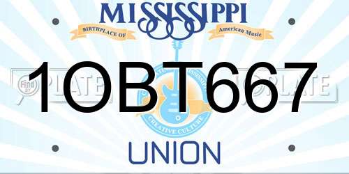 1OBT667 Mississippi License Plate
