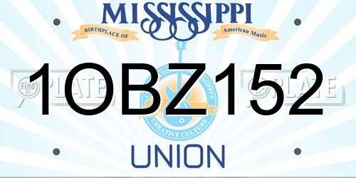 1OBZ152 Mississippi License Plate