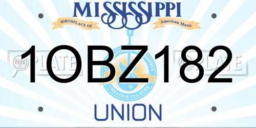 1OBZ182 Mississippi License Plate