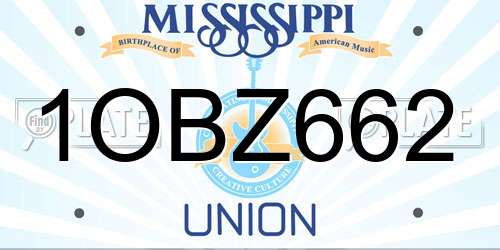 1OBZ662 Mississippi License Plate