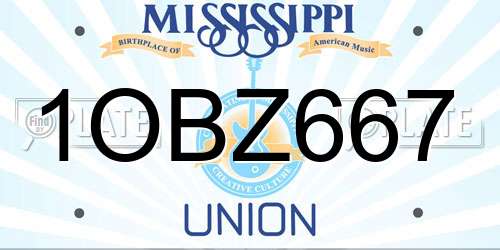 1OBZ667 Mississippi License Plate