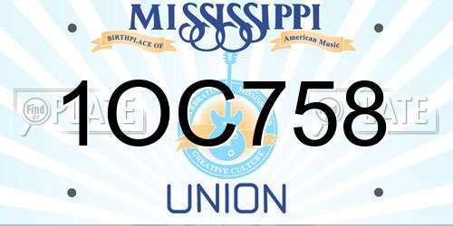 1OC758 Mississippi License Plate