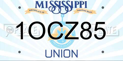 1OCZ85 Mississippi License Plate